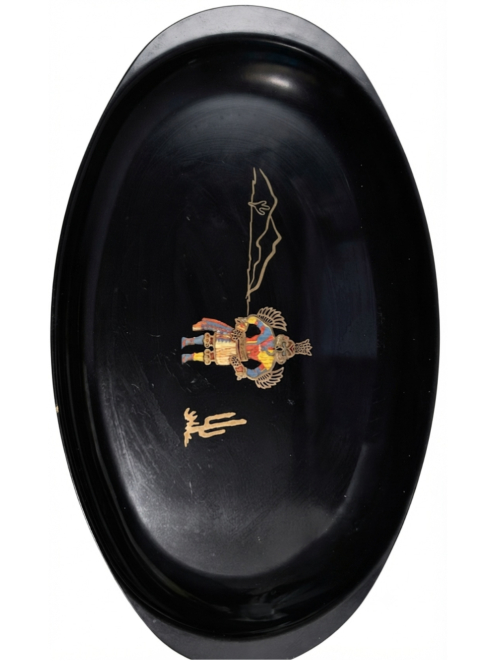 vintage Couroc of Monterey black lacquer tray Kachina Southwest-inspired 15 x 10